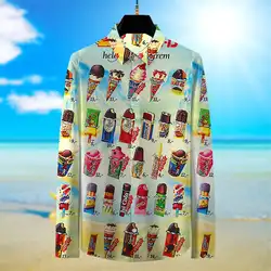 2024 Fashion 3D 80s Ice Cream Graphic Print Long Sleeve Shirt Cold Popsicle Streetwear Shirt Lapel Shirt Casual Menswear