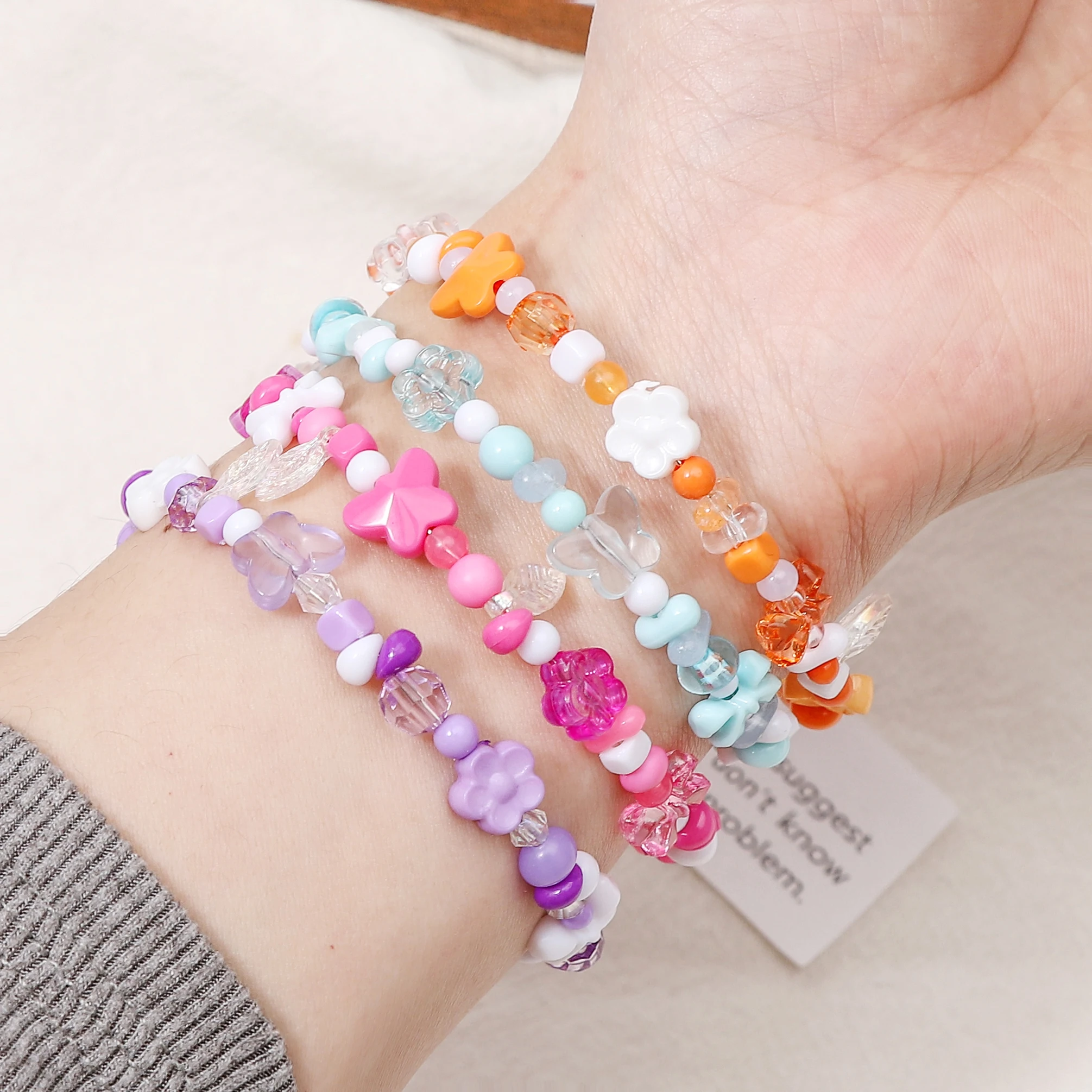 100-130pcs Colorful Mixed Style Round Bow Flower Beads Acrylic Loose Beads For Jewelry Making DIY Bracelets Keychain Accessories view 5