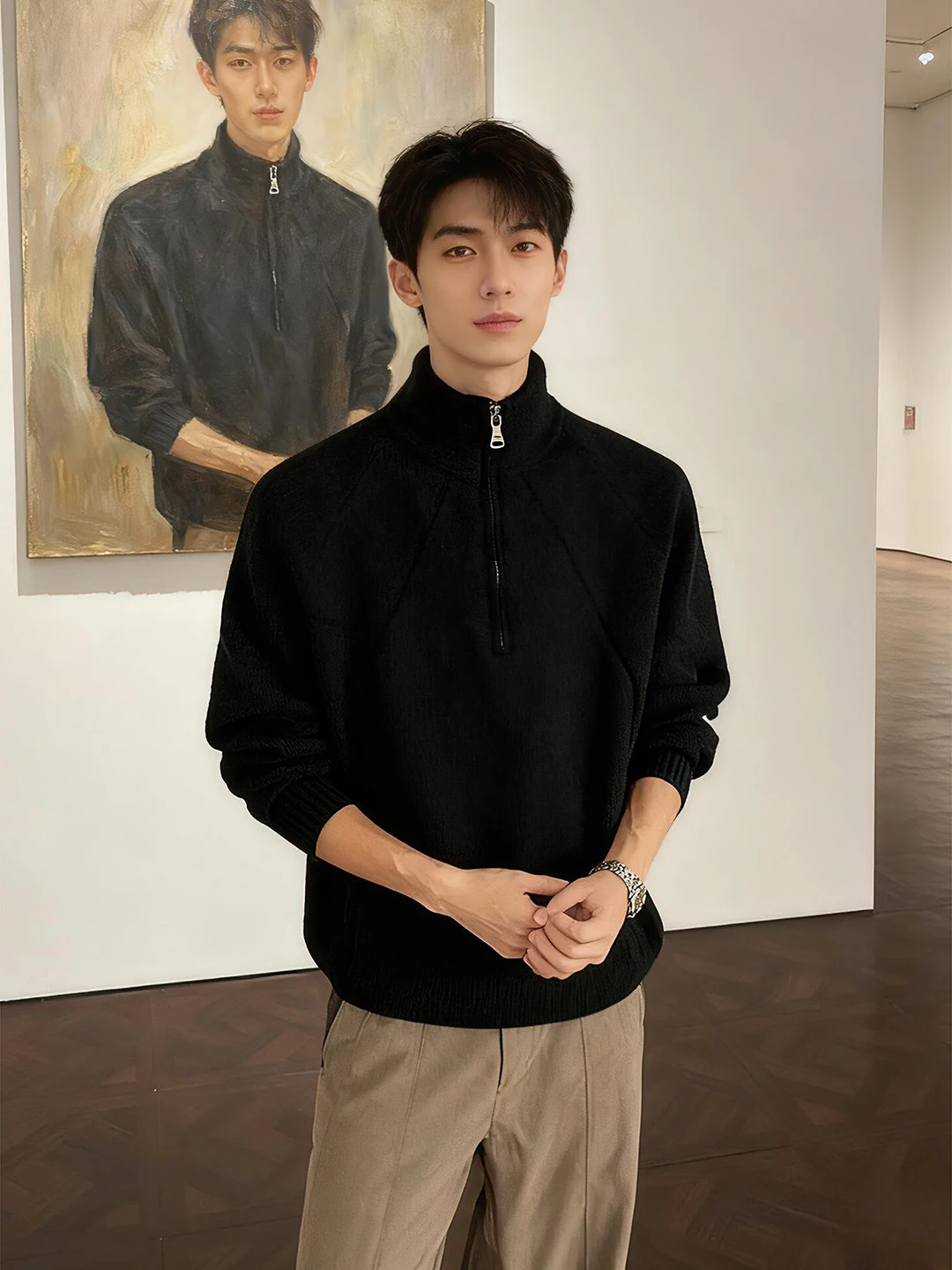 

Мягкий вязаный свитер на молнии с высоким воротником для мужчин, осенне-зимний, свободный крой, плотный, комфортный