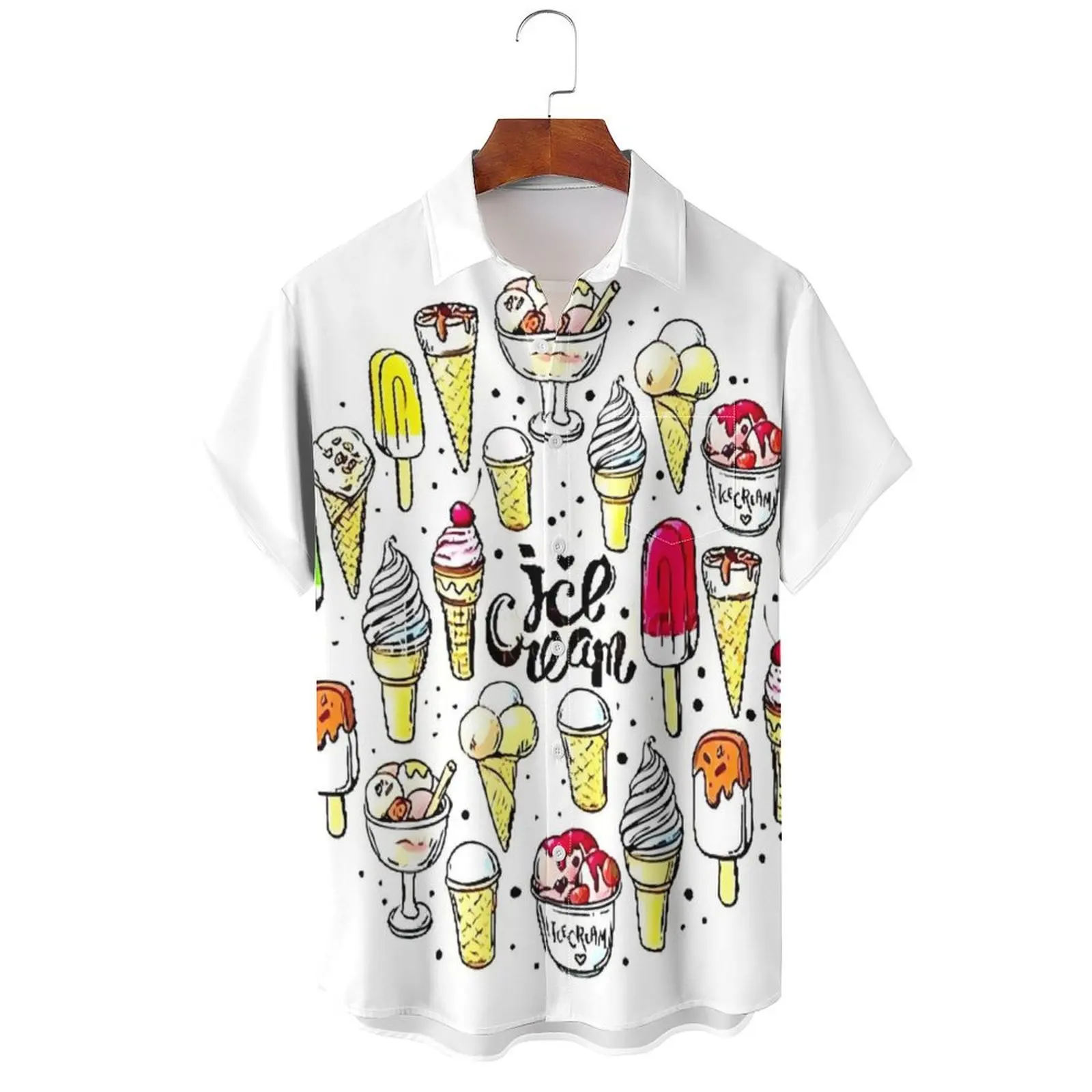 Original Summer Casual Travel Large Short sleeved Shirt Hawaiian Style Digital Printed Loose Trendy Shirt Summer Ice Cream