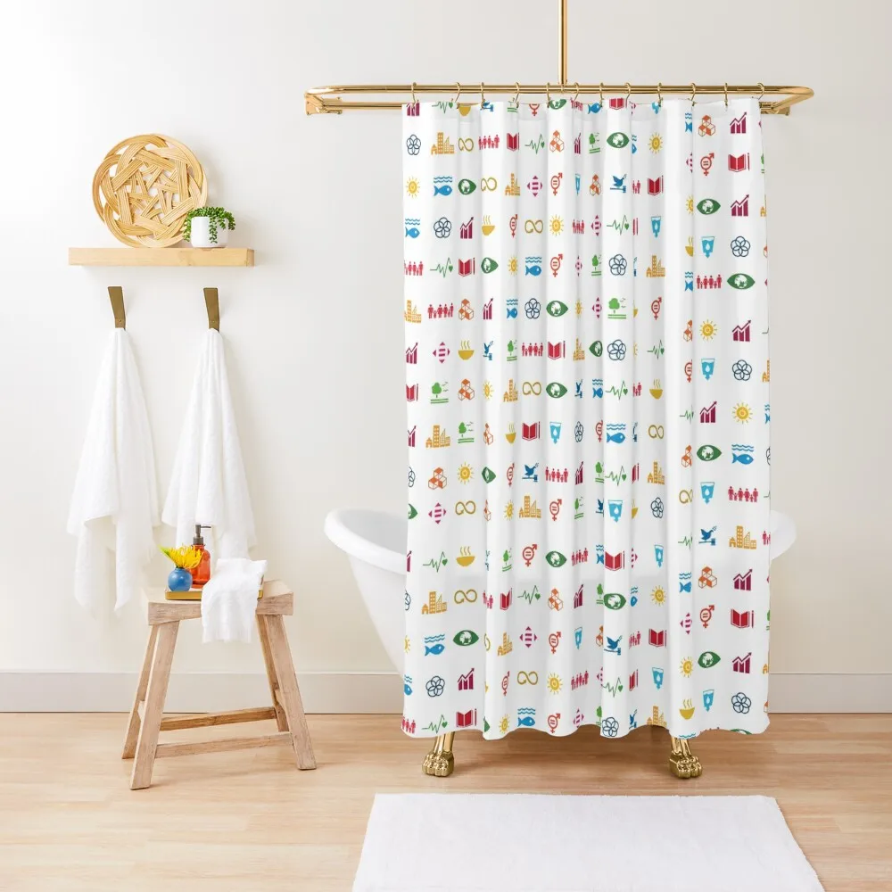 UN Global Goals 2030 - United Nations Sustainable Development Goals SDGs Shower Curtain Bathroom Deco Curtain