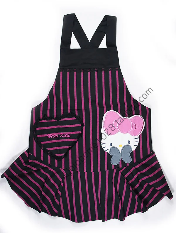 Japanese Hello Kitty Good Kitchen Apron Woman Thick Cotton Cooking Avental de Cozinha Divertido Pinafore Apron Dress Vintage