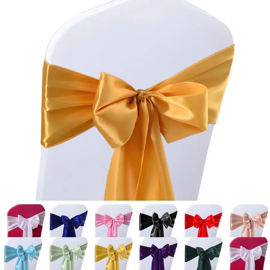 

PCS золотые атласные пояса для стула для свадебного стула, банты, пояса, галстуки для стула, чехлы для стула, пояса для складных стульев на День Благодарения