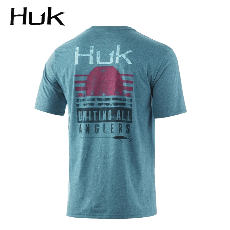 HUK Men's Casual Outdoor Sports T-shirt Short Sleeve Fishing Shirt Upf 50 Clothes Performance Fishing Clothing Leisure Run Top