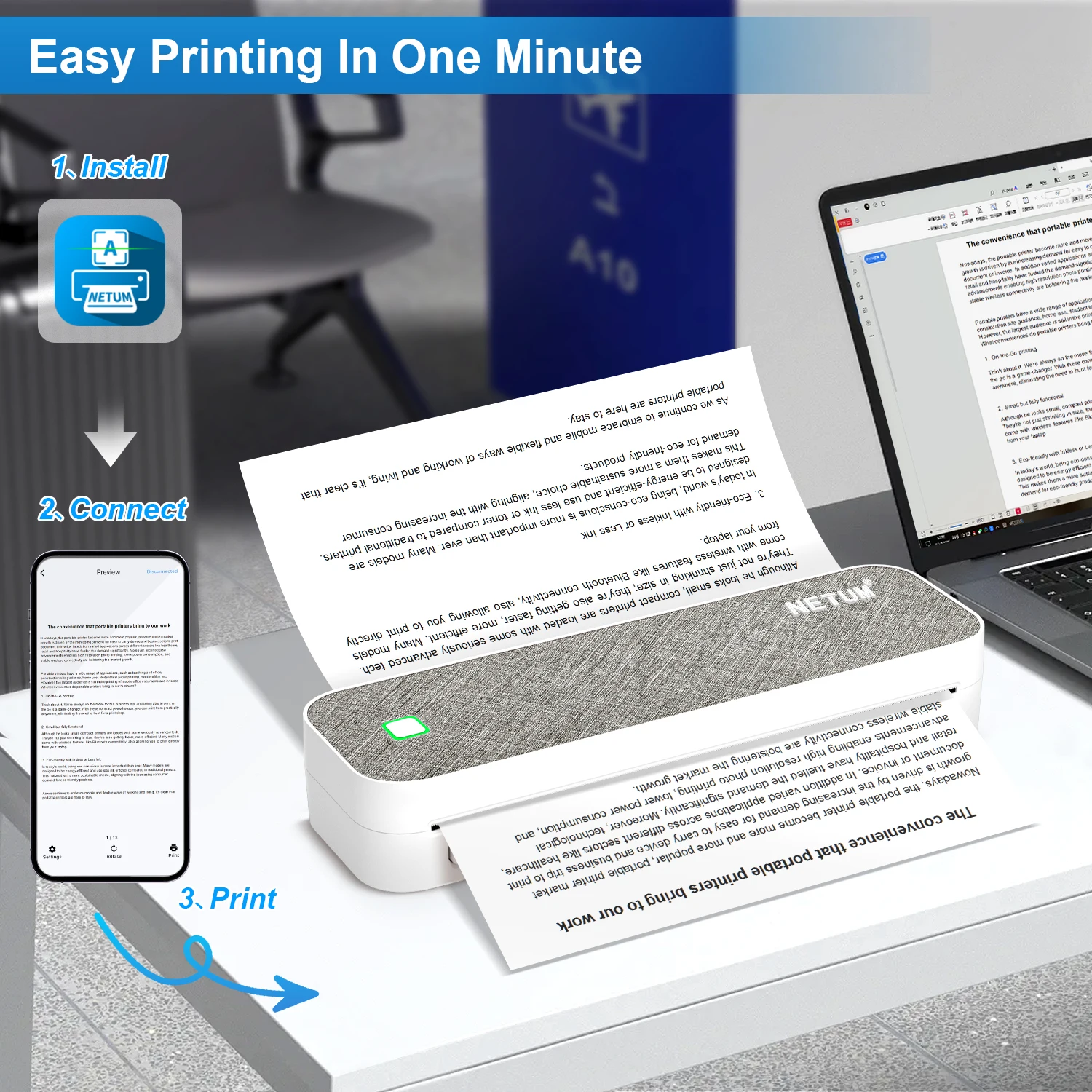 A4 Tragbarer Thermodrucker mit Bluetooth & USB, für Fotos, TXT, Word, PDF-Dokumente, kompatibel mit Android-, iOS- und Windows-Systemen – Detail 8