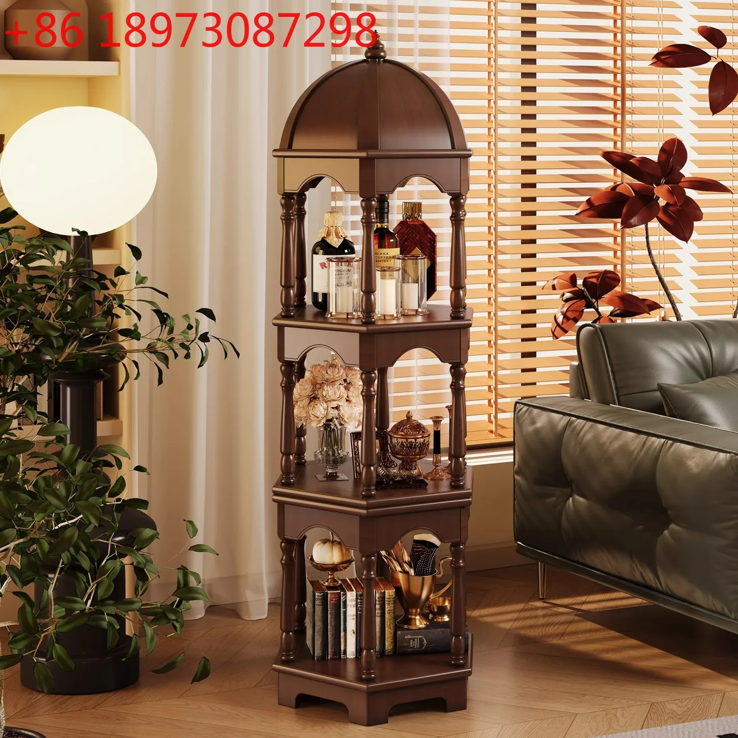 

American retro style solid wood side cabinet storage storage tea wine medieval sofa side decorative