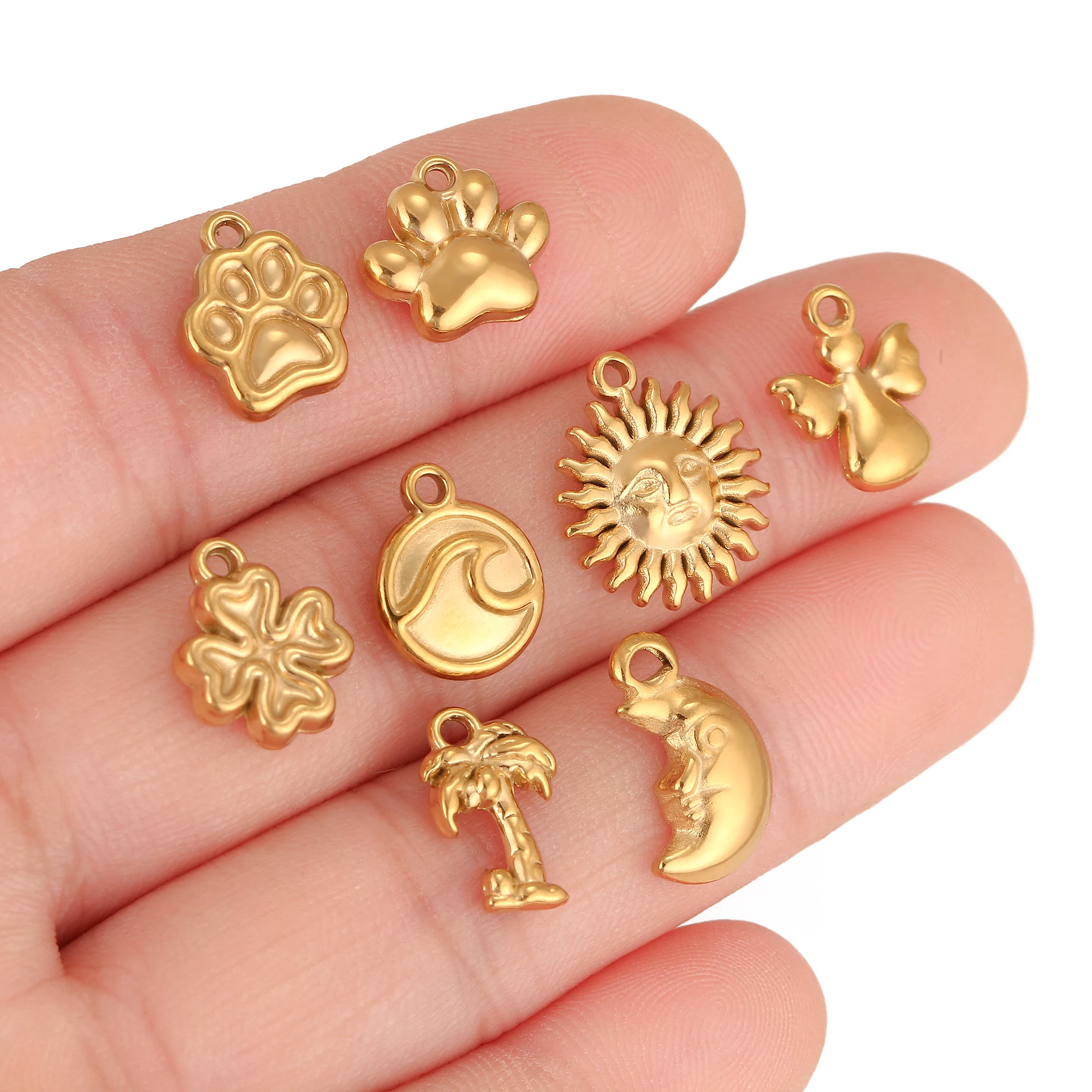 3Pcs Pet Dog Claw/Compass North Star/Sea Wave/Cat's Paw Charms Stainless Small Pendants for Necklace Bracelet DIY Jewelry Making