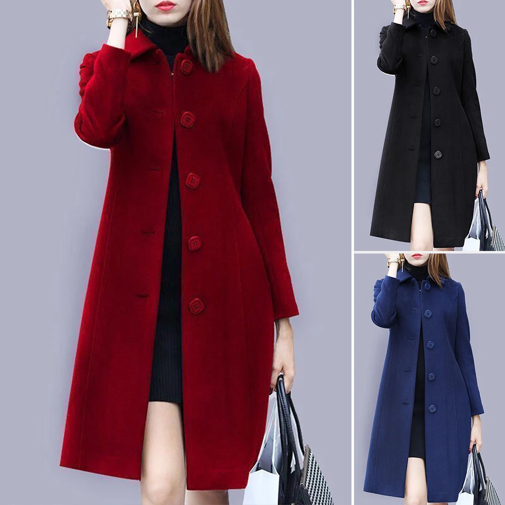 

Elegant Soft Women Coat Mid-Length Single-Breasted Turn-down Collar Cardigan Warm Lapel Winter Jacket