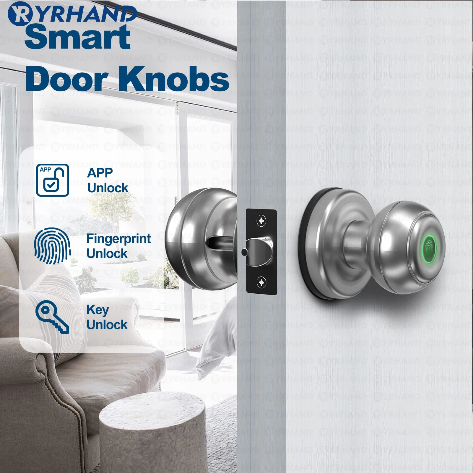 YRHAND Fingerprint Lock para Tuya, à prova d'água Smart Lock, Keyless Entry, Biometric Fingerprint, Key Unlocking, Keyless Unlocking