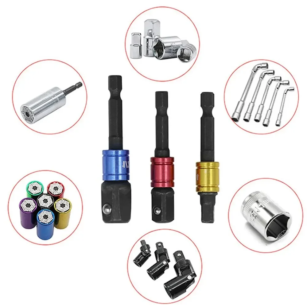 105 ° Turning Screwdriver Joint Electric Drill Corner Socket Screwdriver Head 3PCS Hexagonal Conversion Extension Tool