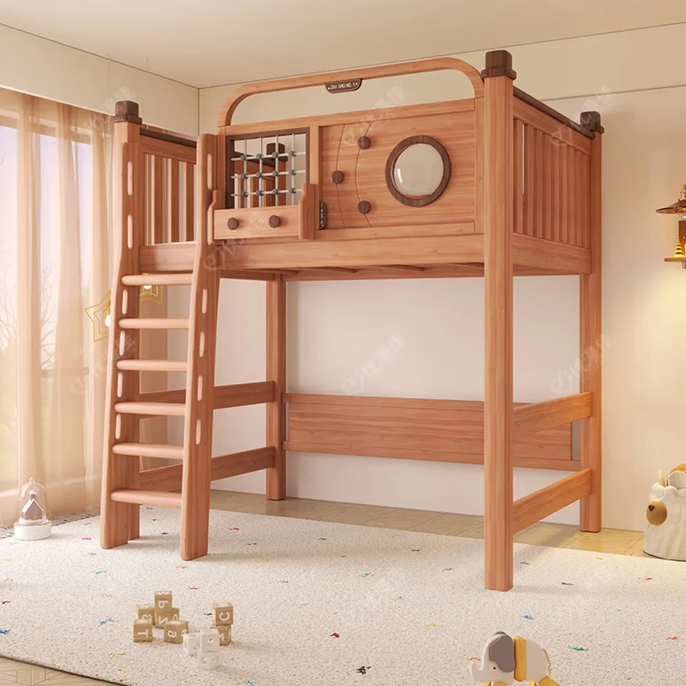 Staggered T-Shaped Solid Wood Bunk Bed Red Walnut Full Frame Teen Student Dormitory Upper Bed Lower Desk Space Saving Study Setu