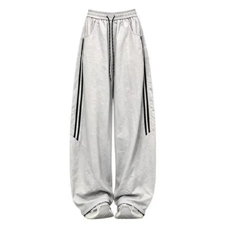 Men's Casual Pants Spring Autumn Loose Straight Leg Drapey Three Bars Floor-Length Trousers Trendy Brand Casual Trousers