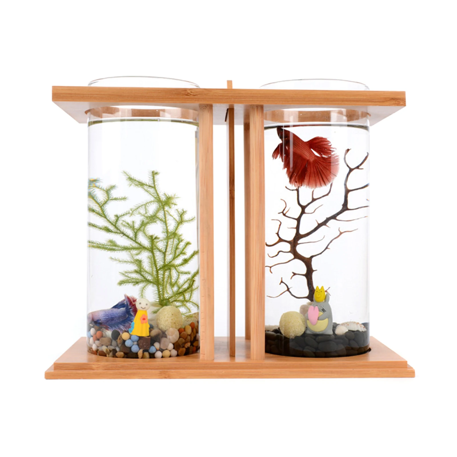 Desktop Mini Fish Tank Creative Bamboo Wood Ecological Fish Tank Dual Glass  DIY Fish Tank Aquarium