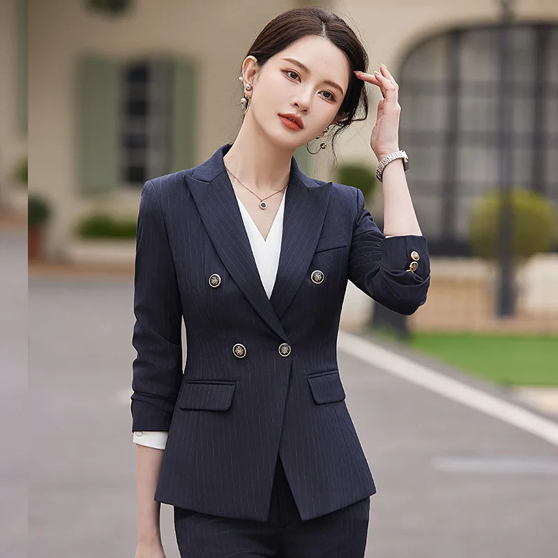 

Women's High-Grade Striped Suit Spring and Autumn Business Wear Temperament Goddess Style Formal Wear Sales Department Front Sta