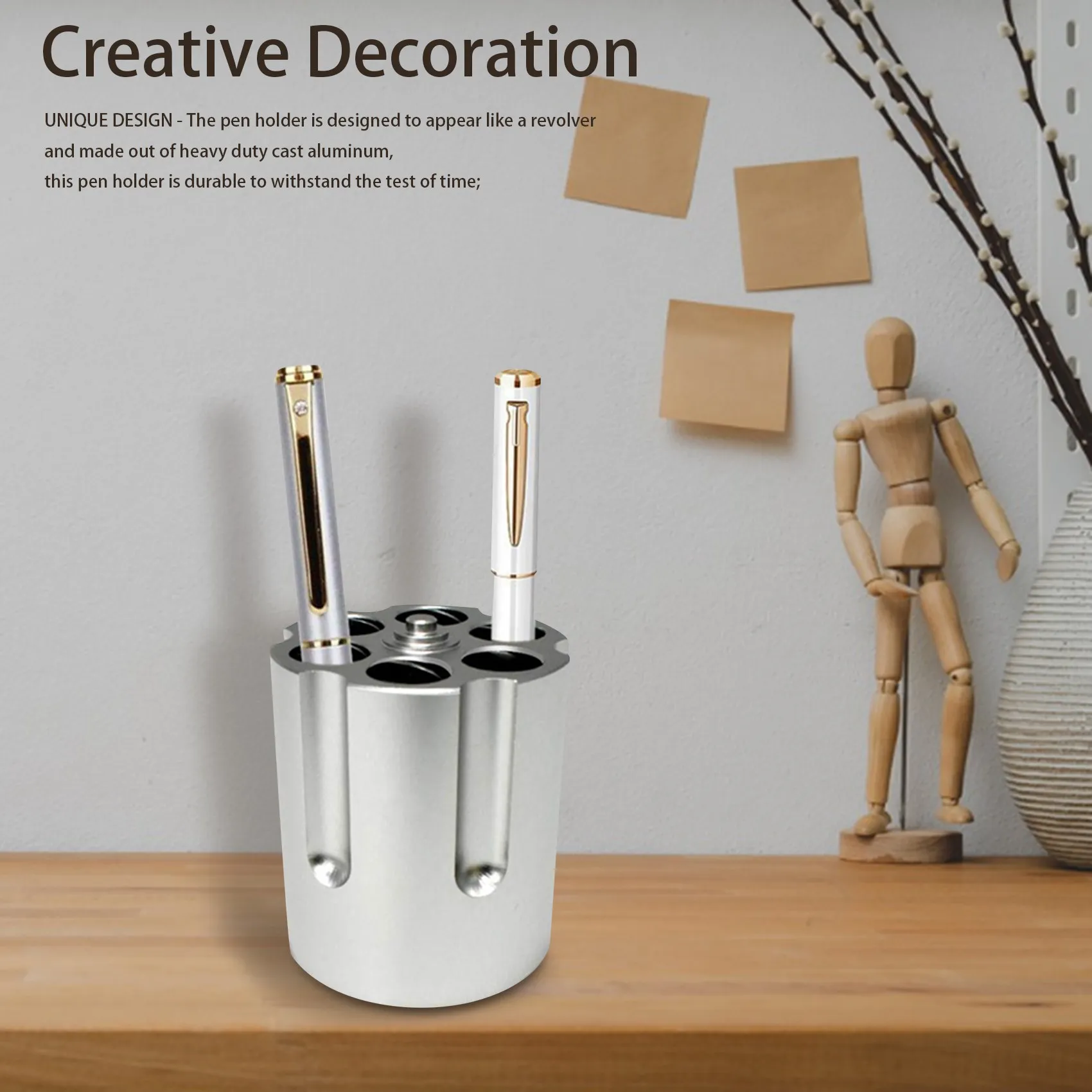 Gfc-Cylinder Pen Revolver Pen Holder with 6 Slots Pen Pencil Holder