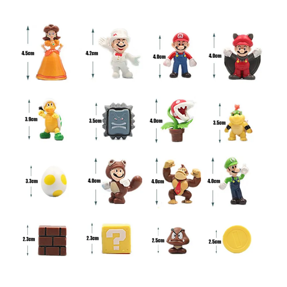 6pcs/8pcs/12pcs Action Figure have box Q-version Luigi Mushroom Yoshi Donkey Kong Toys Dolls Model Set for kid collection toy