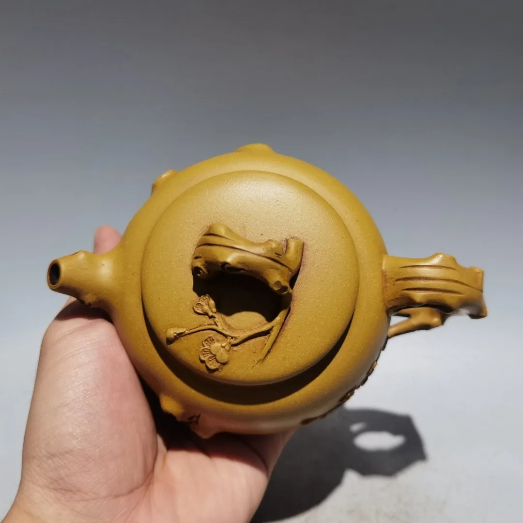 Purple Clay Pot plum blossom pattern Tree stump shaped three legged pot Teapot Kettle Tasting tea ceremony Ornaments