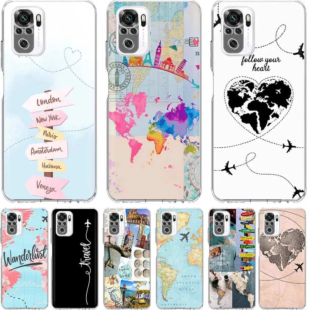 World Map Silicone Soft Silicone Phone Case For Xiaomi Redmi Note 14 13 12 12S 11 11S 11E Pro Plus 11T 10 10S + Cover Fundas Cas