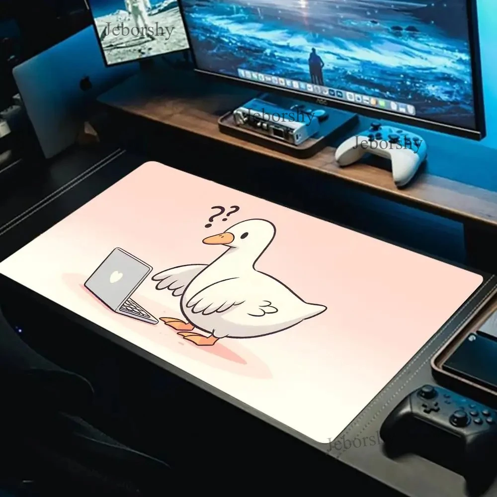 1pc Waterproof & Anti-Fray Funny Duck Desk Mat, Extended Large Mouse Pad for PC/Laptop, Aesthetic Pastel Pink & White Design