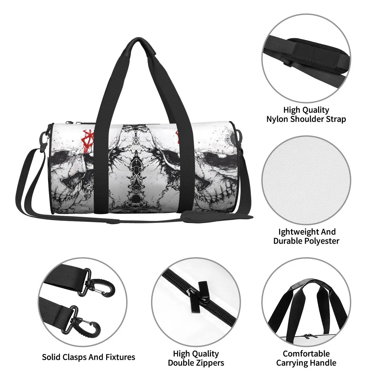 Saco de ginástica de grande capacidade para homens, anime japonês, Bereserk Impresso Sports Bag, Skull Street, Bolsa personalizada ao ar livre, Fun