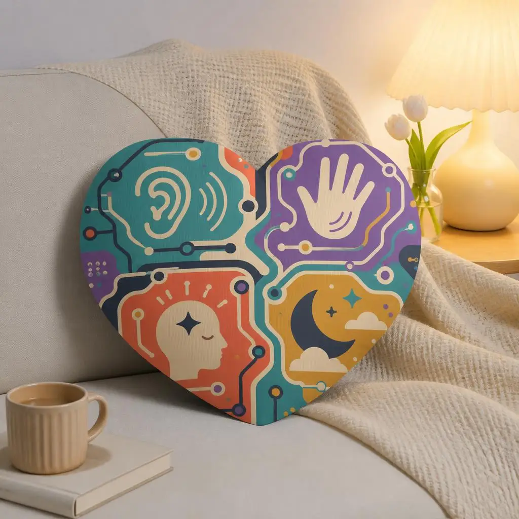 Neurodiversity Heart Pillow Sensory Awareness Cushion Inclusive Accessibility Throw Pillow Plush Stuffed Home Decor Gift