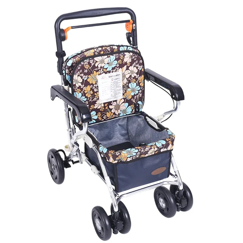 Folding Walker with Seat and Extra Wide Backrest shopping basket Walking Stic rollator easy walk