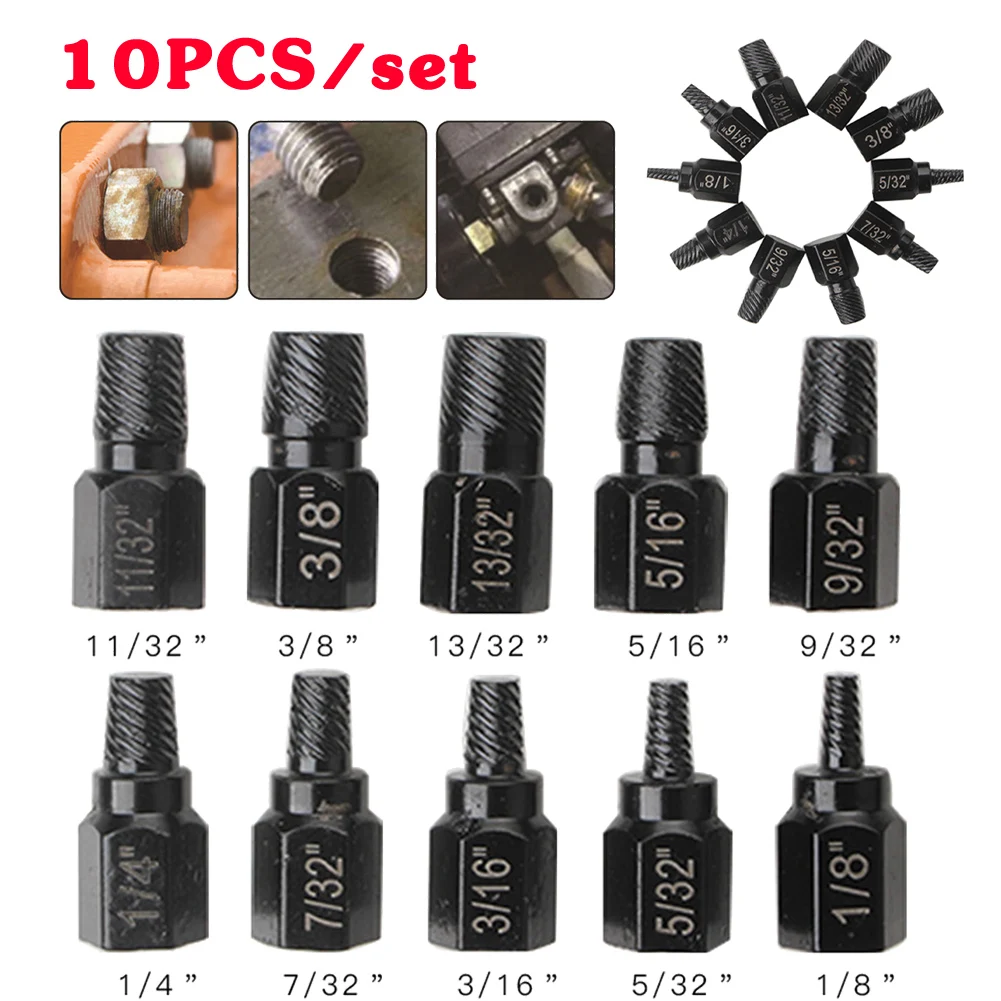 ZK30 10pcs/set Screw and Bolt Extractor Drill Bit Set Disassemble Screws Stud Slip Teeth Demolish Stripped Broken Remover Tools