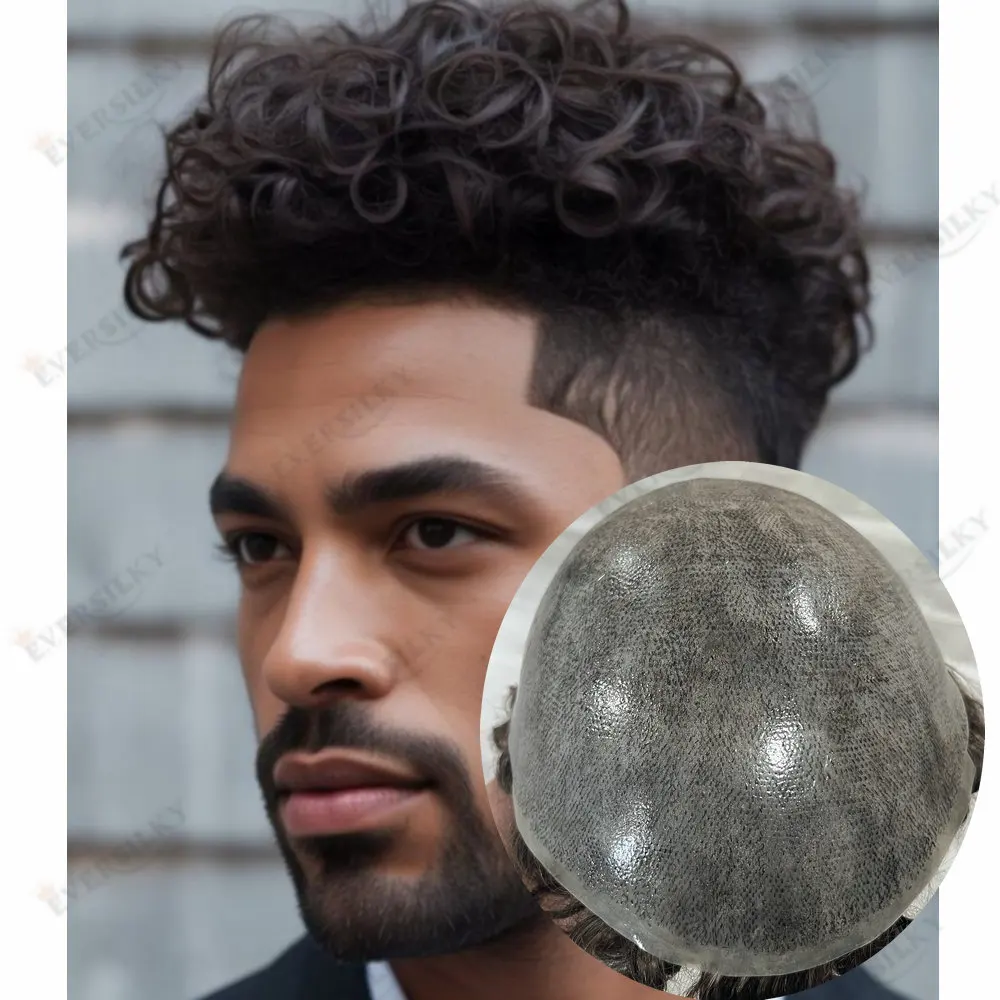

Модная мужская вьющаяся прическа 20 мм, мужской парик, человеческие волосы, прочная основа для кожи, капиллярный протез, естественная линия волос, серые благородные волосы