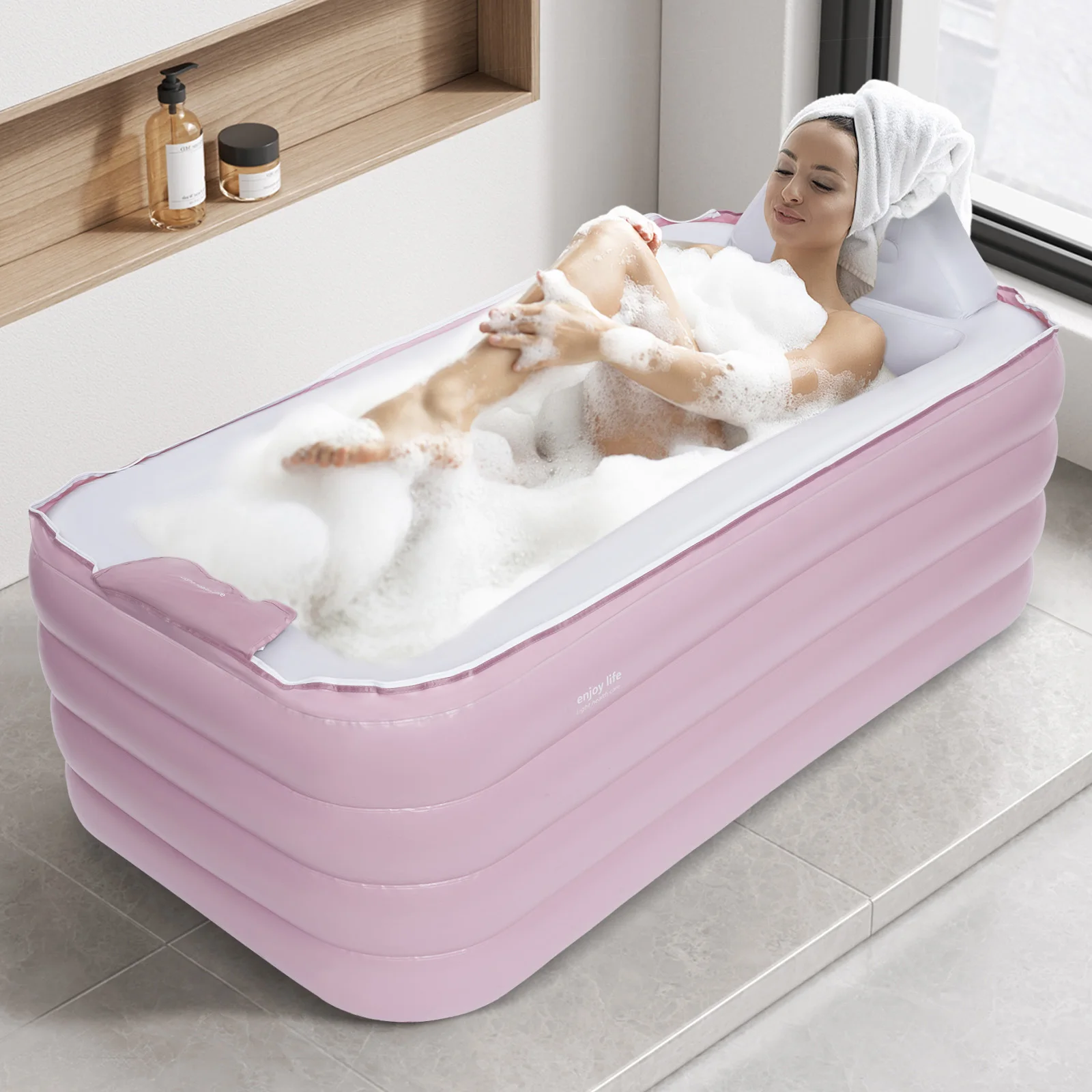 PVC Foldable Inflatable Bathtub Travel Pink Bath Tub Free-Standing Blow Up Bathtub with Electric Air Pump for Adult Spa