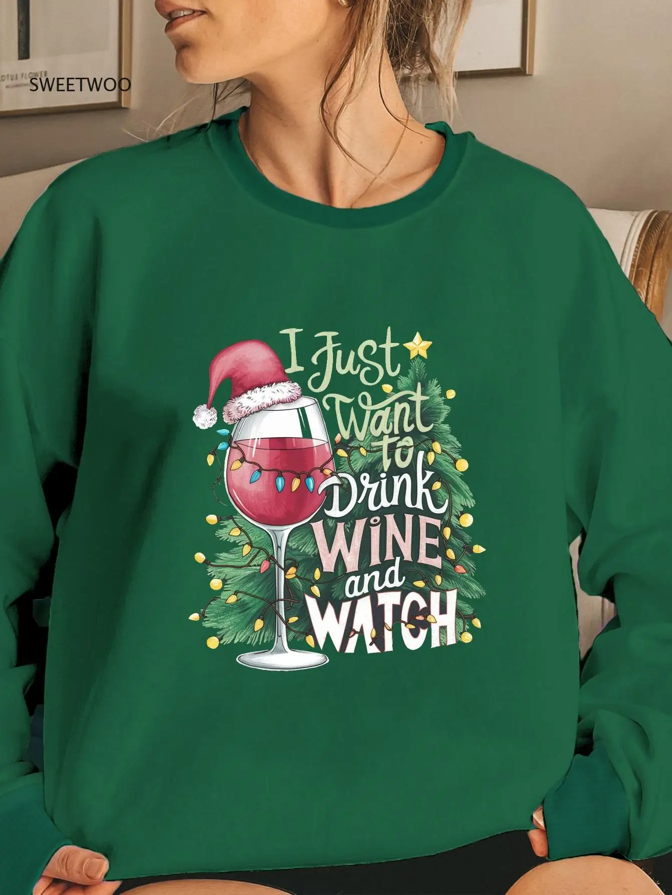 

Festive Holiday Graphic Print Crew Neck Sweatshirt,with Christmas Santa Hat Design, Geometric Pattern,long Sleeve,winter Fashion