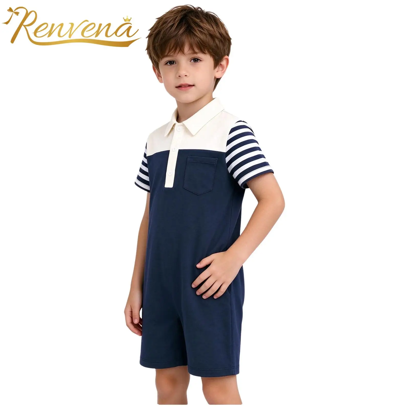 Kids Boys Striped Short Sleeves Bodysuits for Color-blocked Unitard Jumpsuit Thigh Length Bodysuit for Outdoor Casual Adaptive