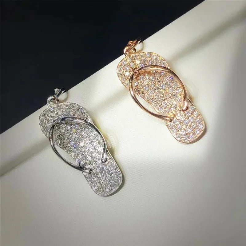 Fashion 18K Rose Gold Plated & S925 Silver Necklace slippers Simulated Diamond Gemstone Pendant for Women Silver 925 Jewelry