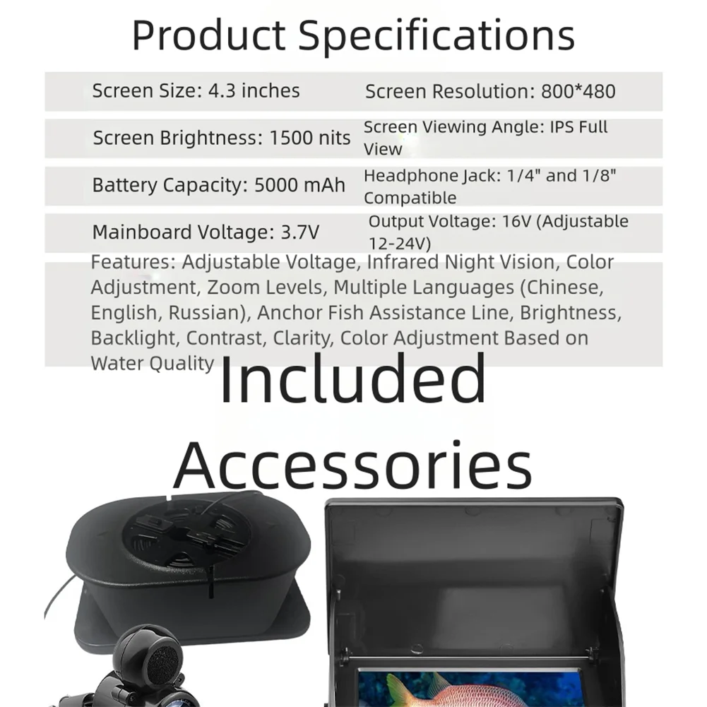 Fishing Equipment Fish Finder Fishing Spot Finder 15m Cable Length 220 Wide Angle Lens Adjustable Voltage 12-24V - Image 5