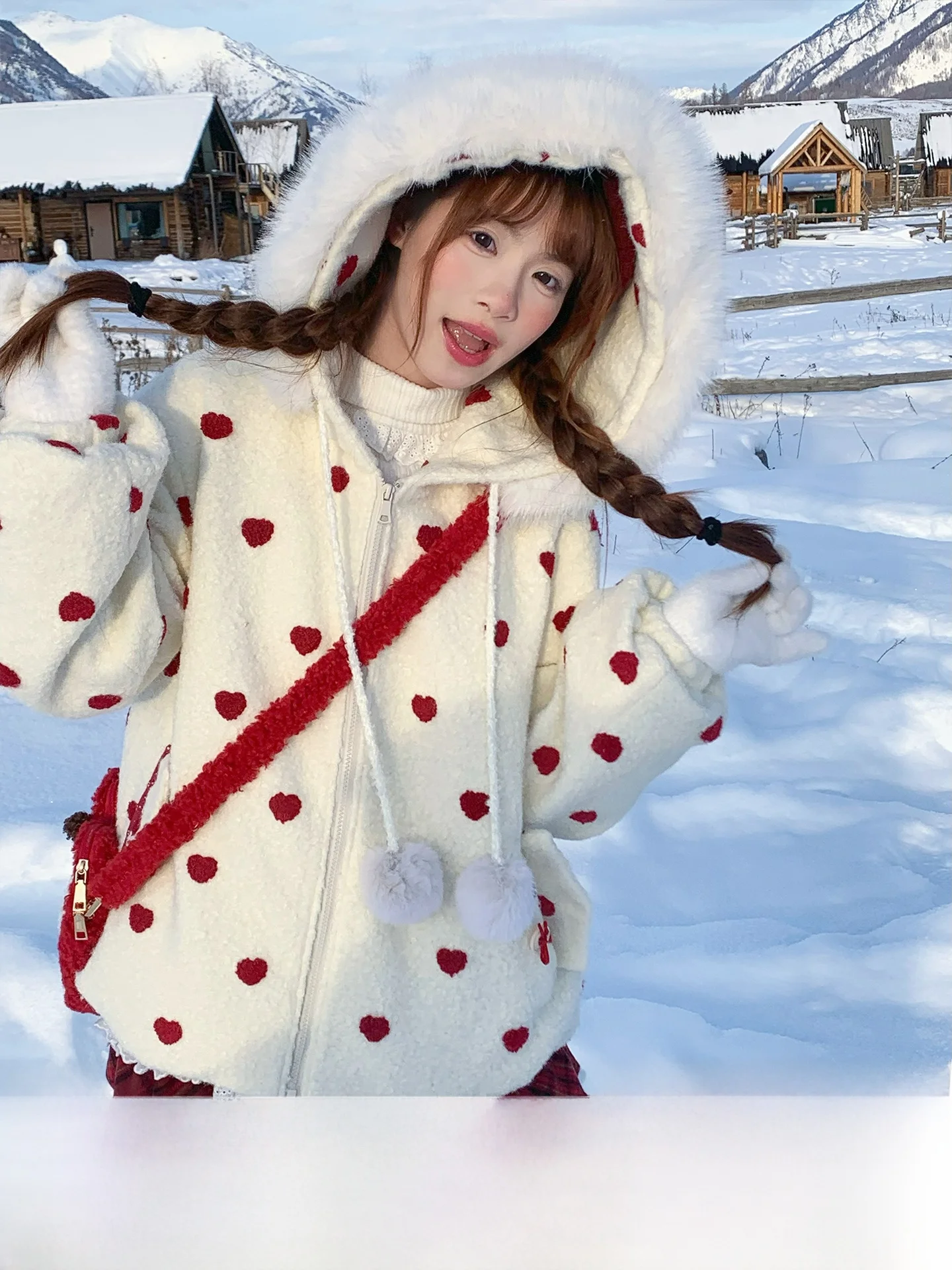 

Sinsingirl Mousse Winter Women's Hooded Jaet Cotton Lined Woolen Coat Detachable Fur Collar Sweet Sle Online Exclusive