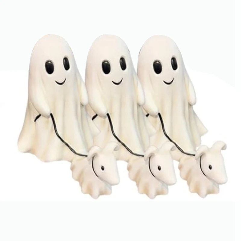 

3Pc Ghost Walking Dog Statue,Spooky Ghost Dog Halloween Figurine,Halloween Ghost Dog Statues,Ghost Walking His Ghost Dog