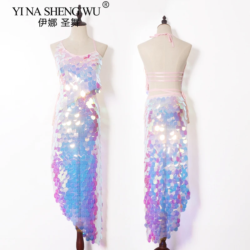 Sciarpa per fianchi con paillettes da ballo latino da donna Lady Sirena con paillettes Danza del ventre Sciarpa corta per fianchi Cintura avvolgente con paillettes Scaglie di pesce Abbigliamento da ballo