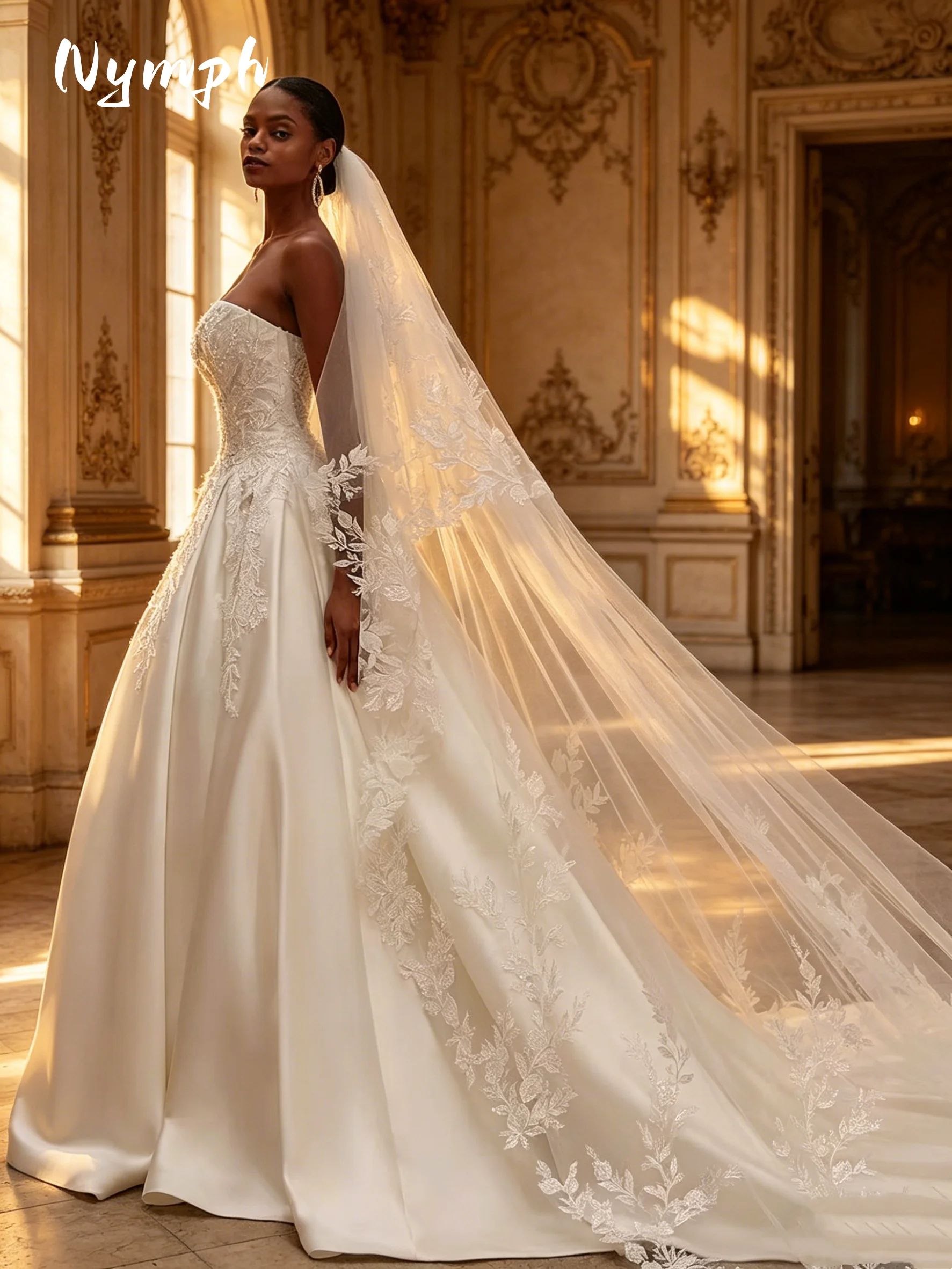 Customized Exquisite 2026 New Design Strapless Wedding Dress, Pearl, Corset, Lace Up Back Wedding Party Dress Vestido De Noiva