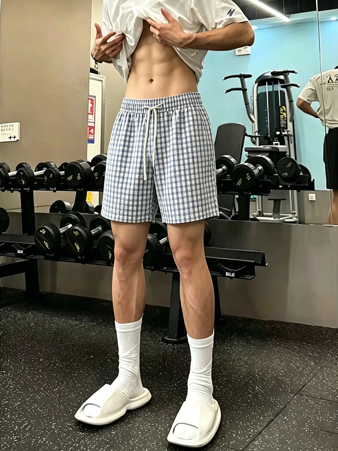 American Bubble Cloth Plaid Men's Summer Thin Outdoor Wear Quick Dry Pants Lazy Style Casual Sports Five-Point Shorts