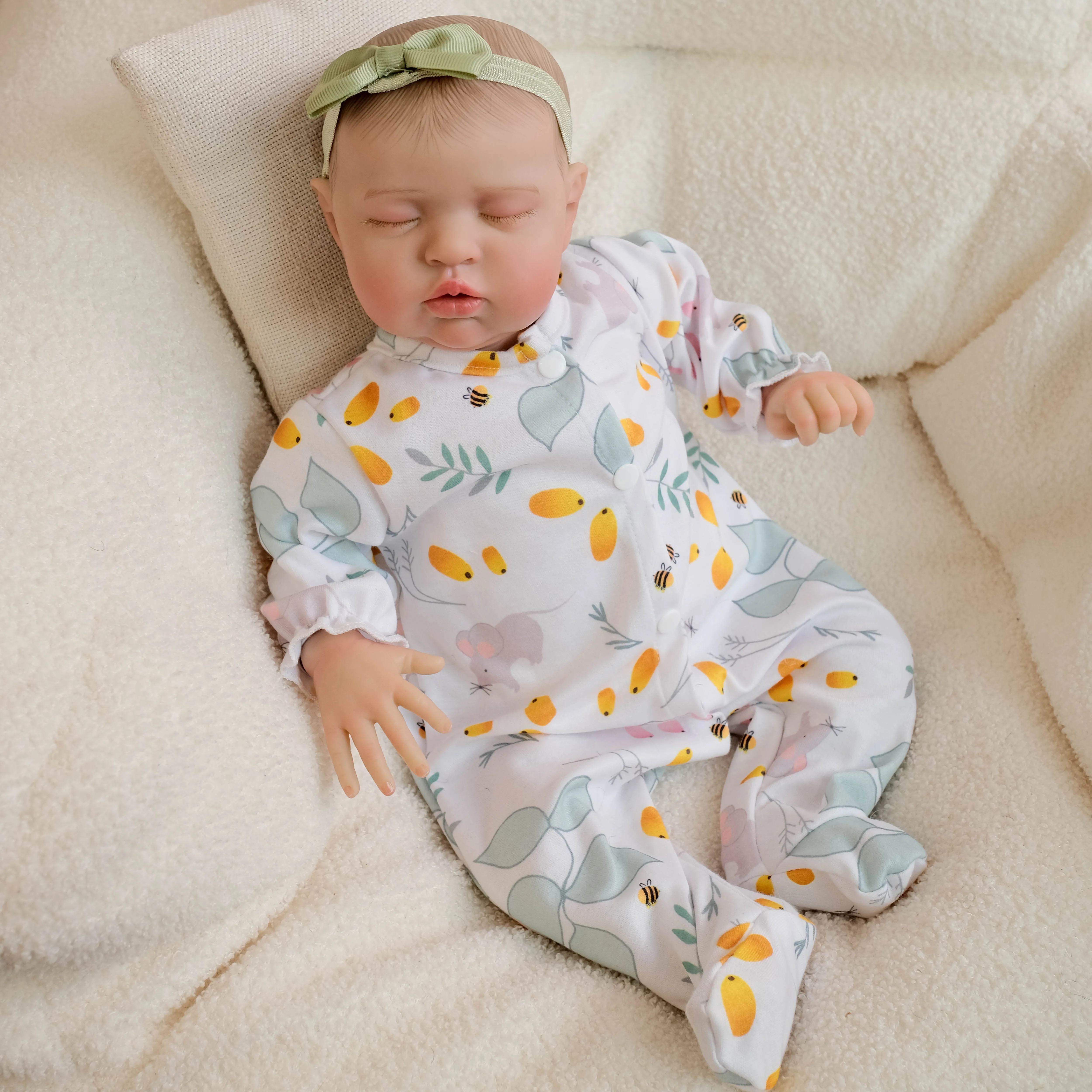 NPK 19 inch Slapende pasgeboren babypop Reborn Zachte siliconen Flexibele realistische 3D Huidskleur Zichtbare aderen Handgeschilderd haar