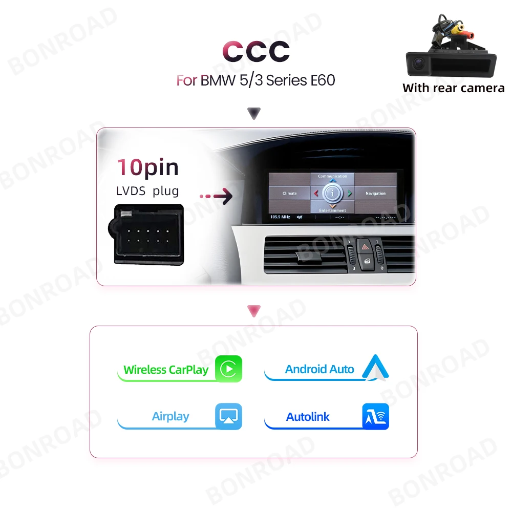 Bonroad Carplay Scherm Radio Android Auto Multimedia Speler Voor Bmw 5/3 Serie E60/E61/E62/E63/E90/E91/E92/E93/M3 Ccc Masker Cic