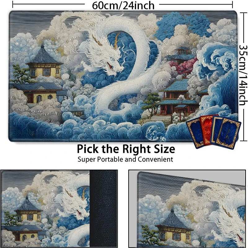 Respectful White Dragon - East Asian Mythology Collectible Card Game Tablecloth - Suitable for TCG games and compatible board