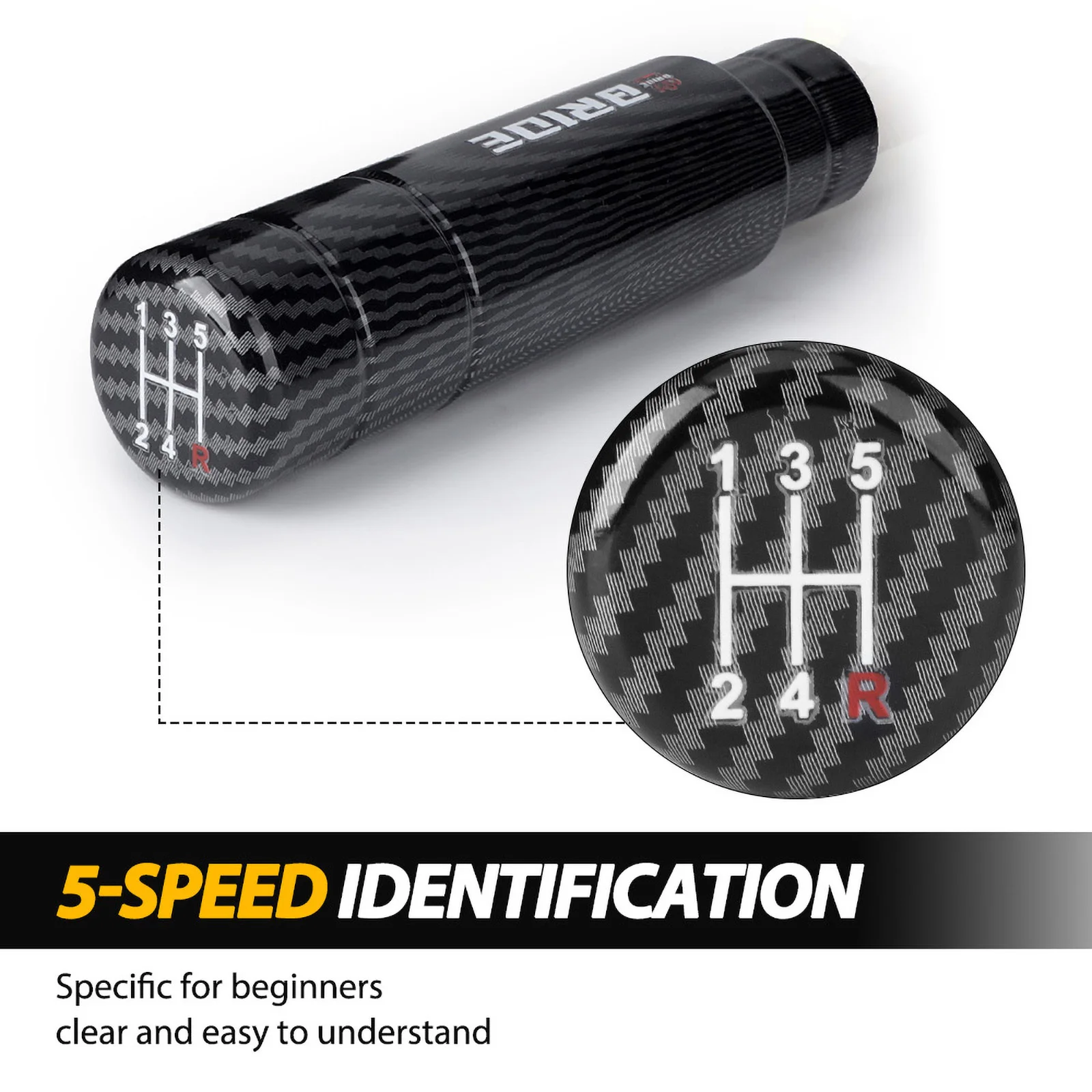 5 Speed Carbon Fiber Style Gear Shift Knob 13CM Universal Shape Manual Transmission Shifter Lever Knob 8MM 10MM 12MM