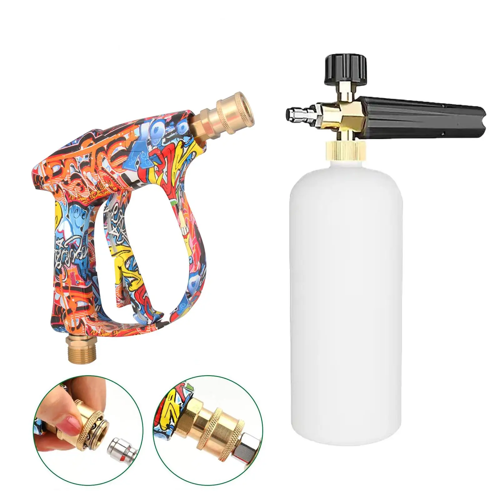 4350 PSI Hochdruck-Wasserpistole mit Graffiti-Design, 1 l Schaumkanone und 1/4 Zoll Schnellanschluss, batterielos für Karcher K-Serie – Detail 1