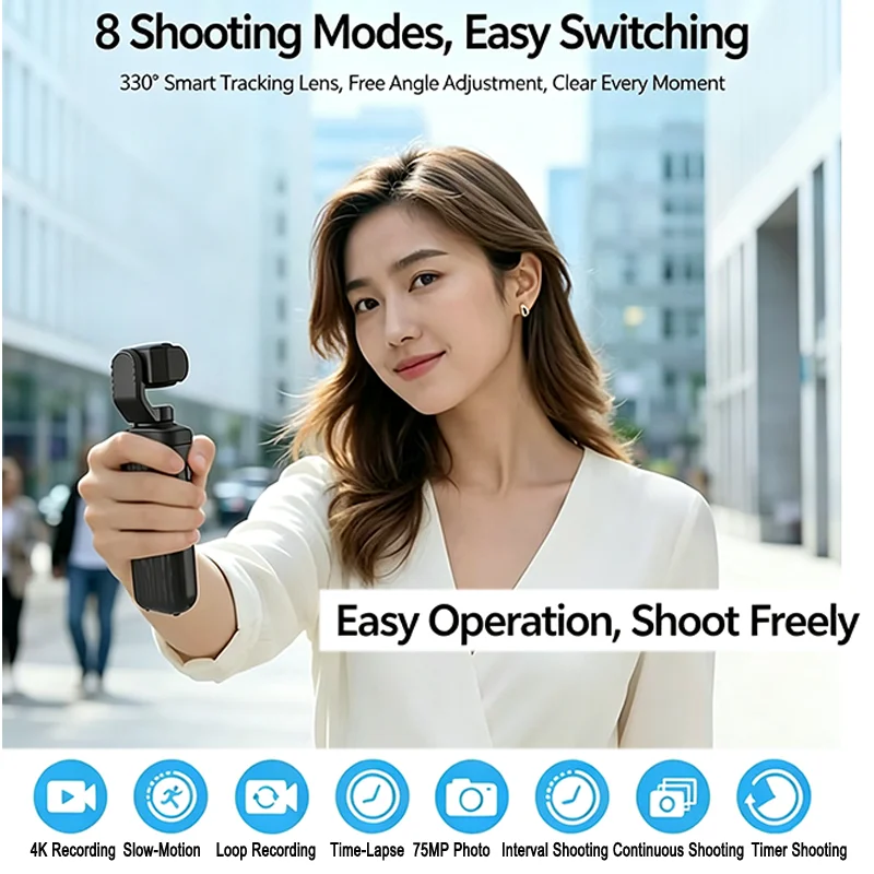 ANSVICAM 4K Pocket Action Camera 8X Zoom 330° Auto Rotatable Touch Screen Sports DV Face Tracking Portable Cameras Vlogging