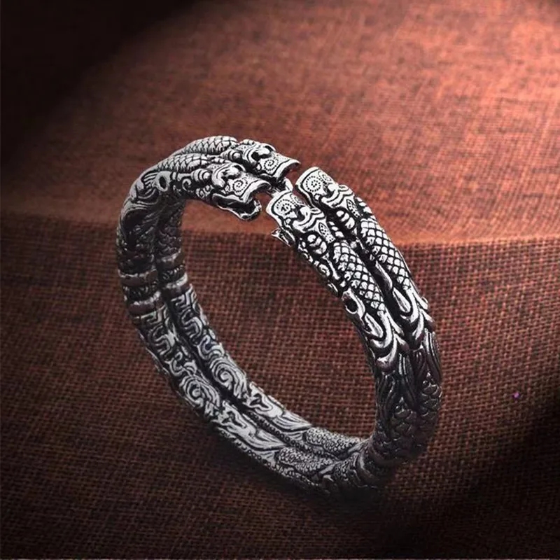 

Double headed bracelet for men and women with domineering retro vintage vintage Thai silver opening couple bracelet party gift