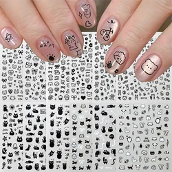 12Pcs/Set Lovely Little Black Cat Nail Stickers Cartoon Graffiti Animal Dog Self-Adhesive Decals Y2K Korean Childlike Sliders