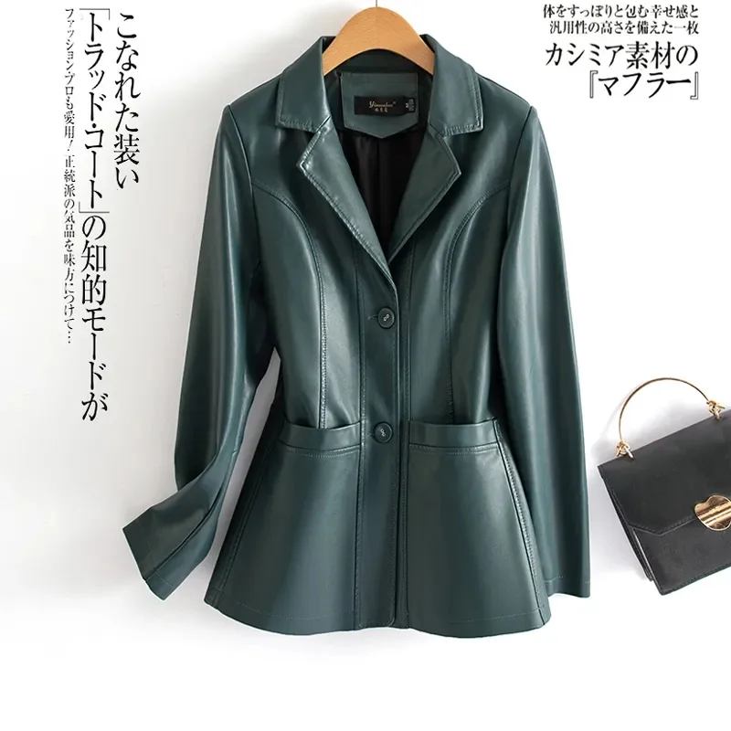 Fashion Sheepskin Jackets Women Casual Short Real Leather Coats 2025 New Long Sleeve Covered Button Elastic Waist Jackets Female