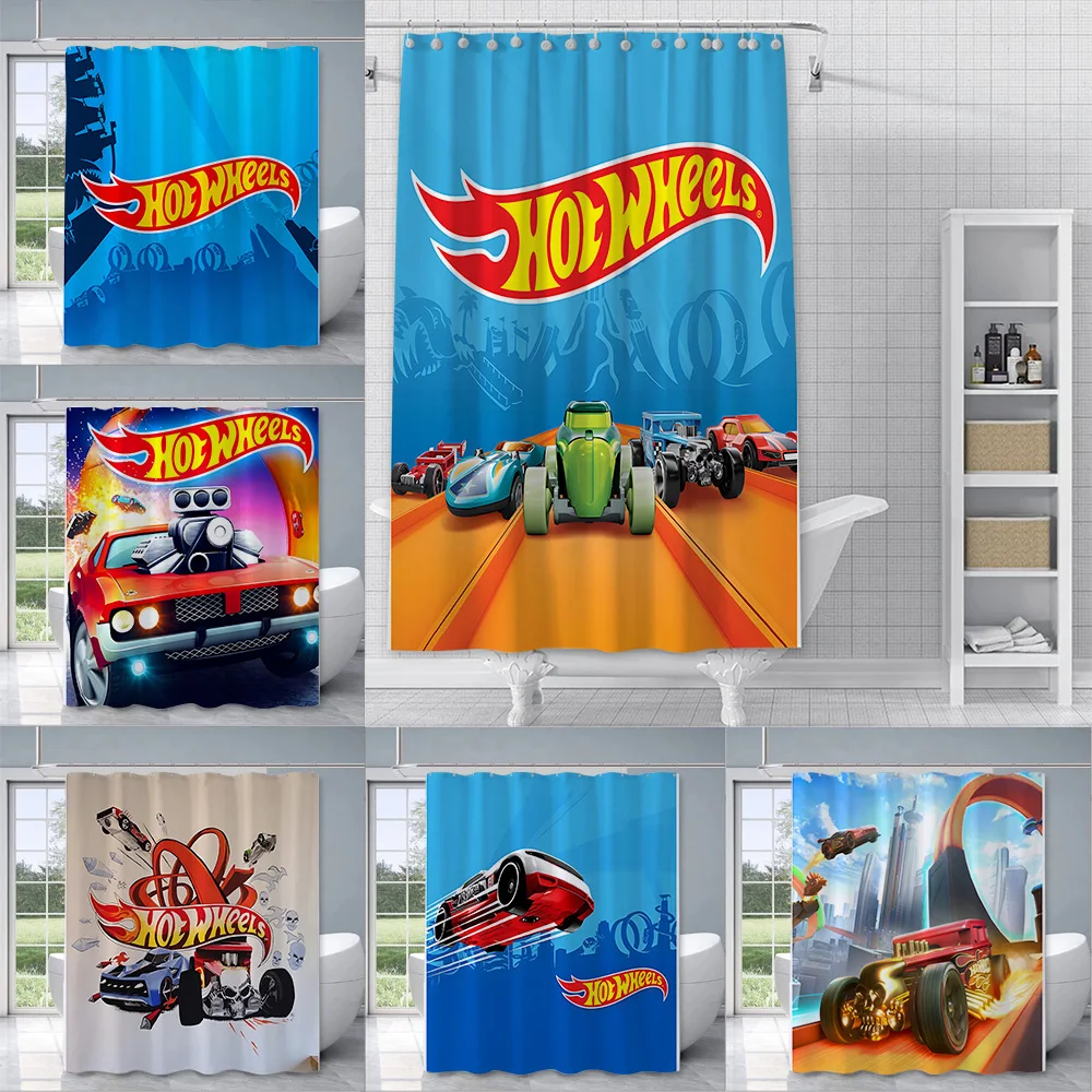 Shower Curtain Waterproof Polyester Fabric Paint H-Hot-wh-eels Bath Curtains Home Bathroom Decor R-RacingS Car Curtain With Hook