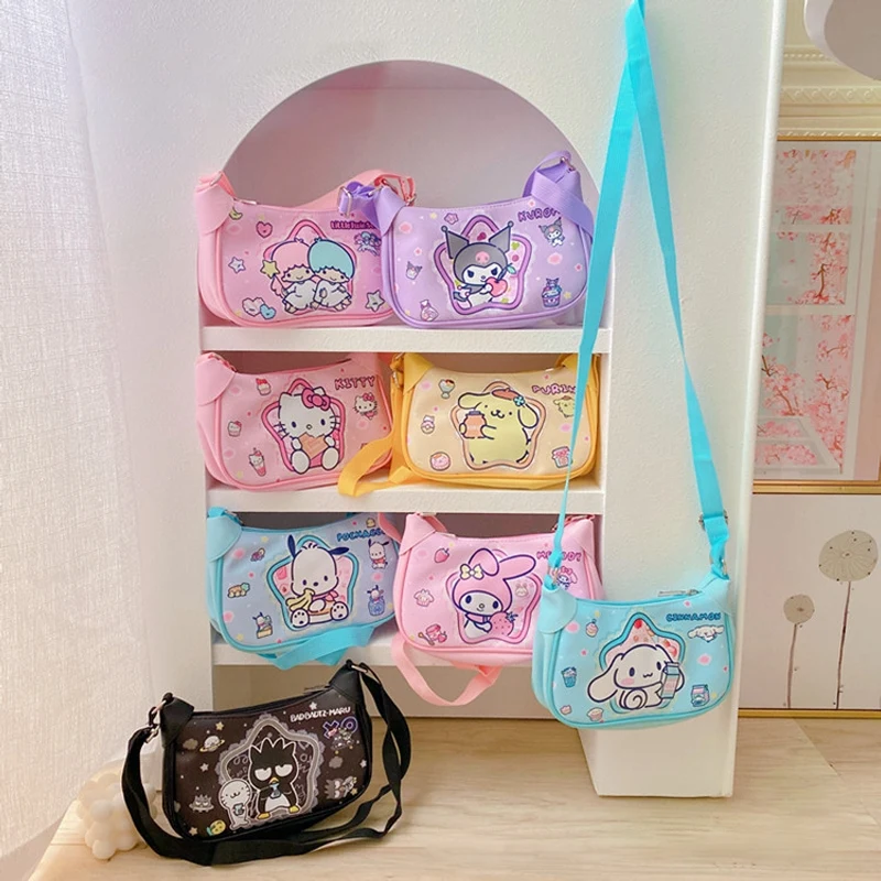 

Sanrioed Cinnamoroll Hello Kitty Kuromi сумка-мессенджер, милые сумки через плечо, мультяшная Pu Сумка для хранения косметики, подарок для друзей