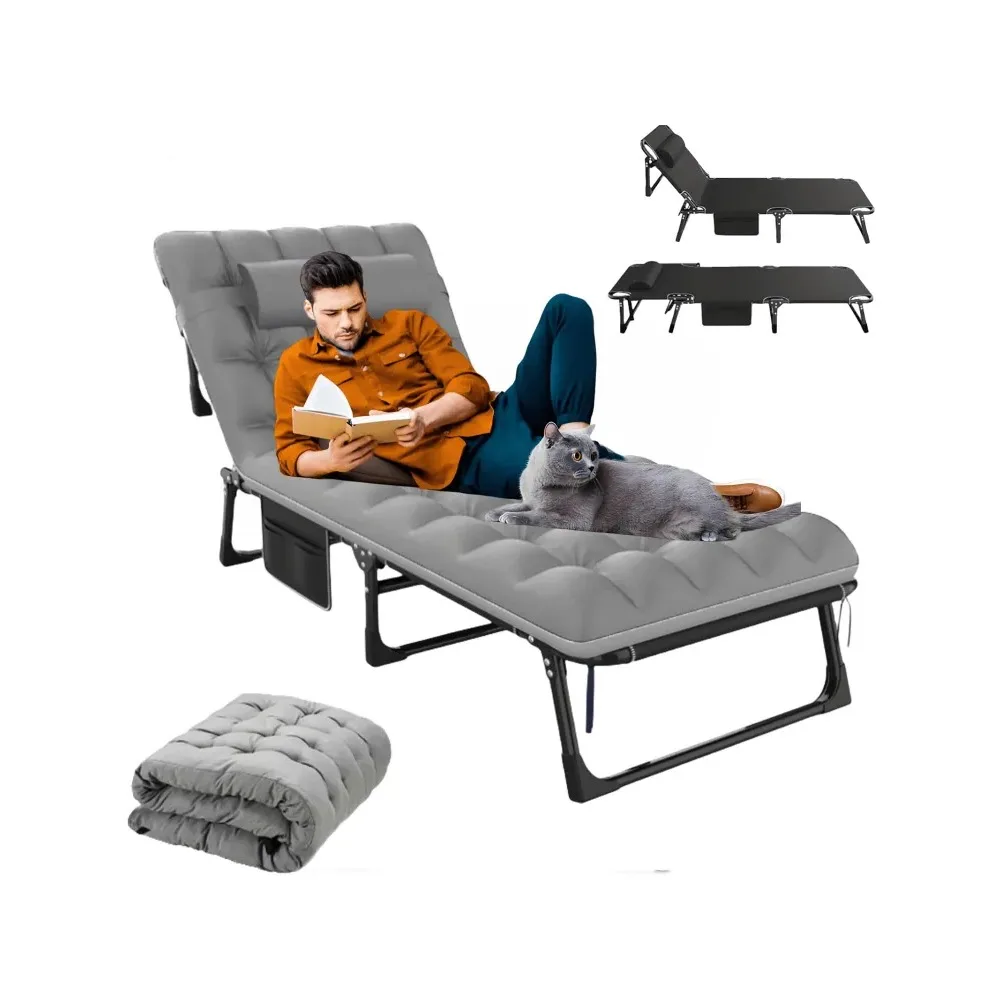 

Camping Cots For Adults, Adjustable 4Position Adults Reclining Folding Chaise, Outdoor Portable Folding Lounge Chair Sleeping C